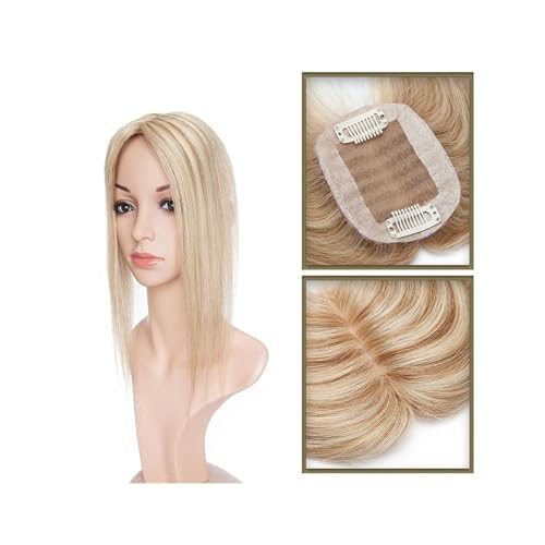 Haartopper für Frauen Haar-Topper aus echtem Menschenhaar, 6 x 9 cm, Mittelteil, Seidenbasis, Damen-Topper, Clip-in-Haarverlängerung, glattes Haarteil for Haarausfall, dünner werdendes Haar Haarteil T