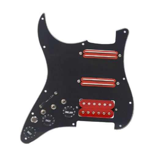 Schlagbrett Tonabnehmer für E Gitarre 1Set SSH Gitarren-Schlagbrett-Verdrahtung geladen vorverdrahtet + Stille-Schalter ST E-Gitarre Doppelspule Pickup 12 Farbe(Black-Red pickup)