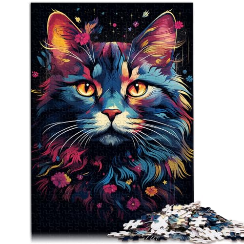 Puzzle für bunte exotische Blumenkatze für Erwachsene, 1000 Teile, Puzzle, Holzpuzzle, Wanddekoration, einzigartige Geburtstags, 1000 Teile (50 x 75 cm)