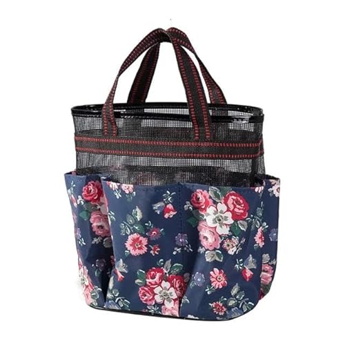 Kosmetiktasche Damen -Mesh -Aufbewahrungstasche Kosmetikbeutel Tragbarer Blumenkosmetikbeutel Frauen Toilettenartikel Tasche-Dunkelblau