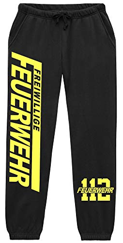 UGLYSHIRT Feuerwehr Herren Jogginghose | Logo 112 FFW Freiwillige Feuerwehr Hose | M4 (L)