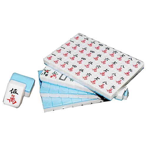 Chinesisch Majong Set, Professionelles traditionelles Mini-Mahjong, chinesisches Mahjong-Set mit 144 Spielsteinen aus Melamin, mit Tischdecke und Kartenlineal, tragbares Reise-Majhong-Spieleset(Blue)