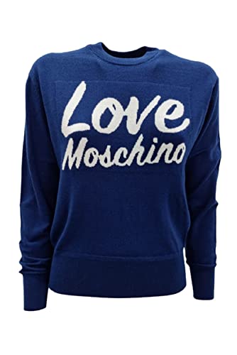 Love Moschino Women's Slim fit Long-Sleeved with Love Penguins Intarsia. Pullover Sweater, Blue, 38