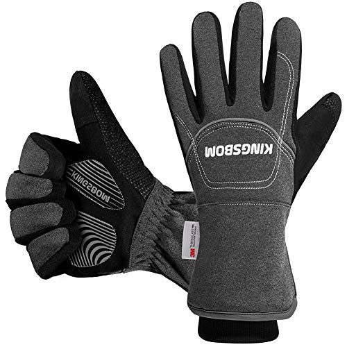 KINGSBOM -40°F wasserdichte & Winddichte Handschuhe – 3M Thinsulate Winter Touch Screen Warme Handschuhe – zum Radfahren, Reiten, Laufen, für Outdoor-Sport – für Frauen und Männer – Grau(M)