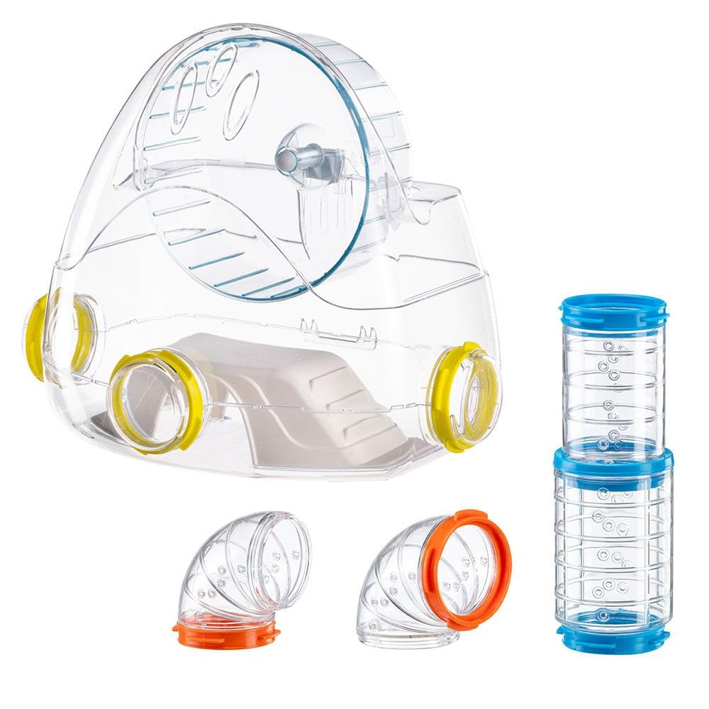 Ferplast Röhren Hamster-Set, Zubehör für Hamsterkäfig, insgesamt 4 Teile, inklusive Fitnessraum mit Hamsterrad, Hamster Tunnel Rohr mit Belüftungslöchern und Zubehör, KIT Gym, Hamster Spielzeug