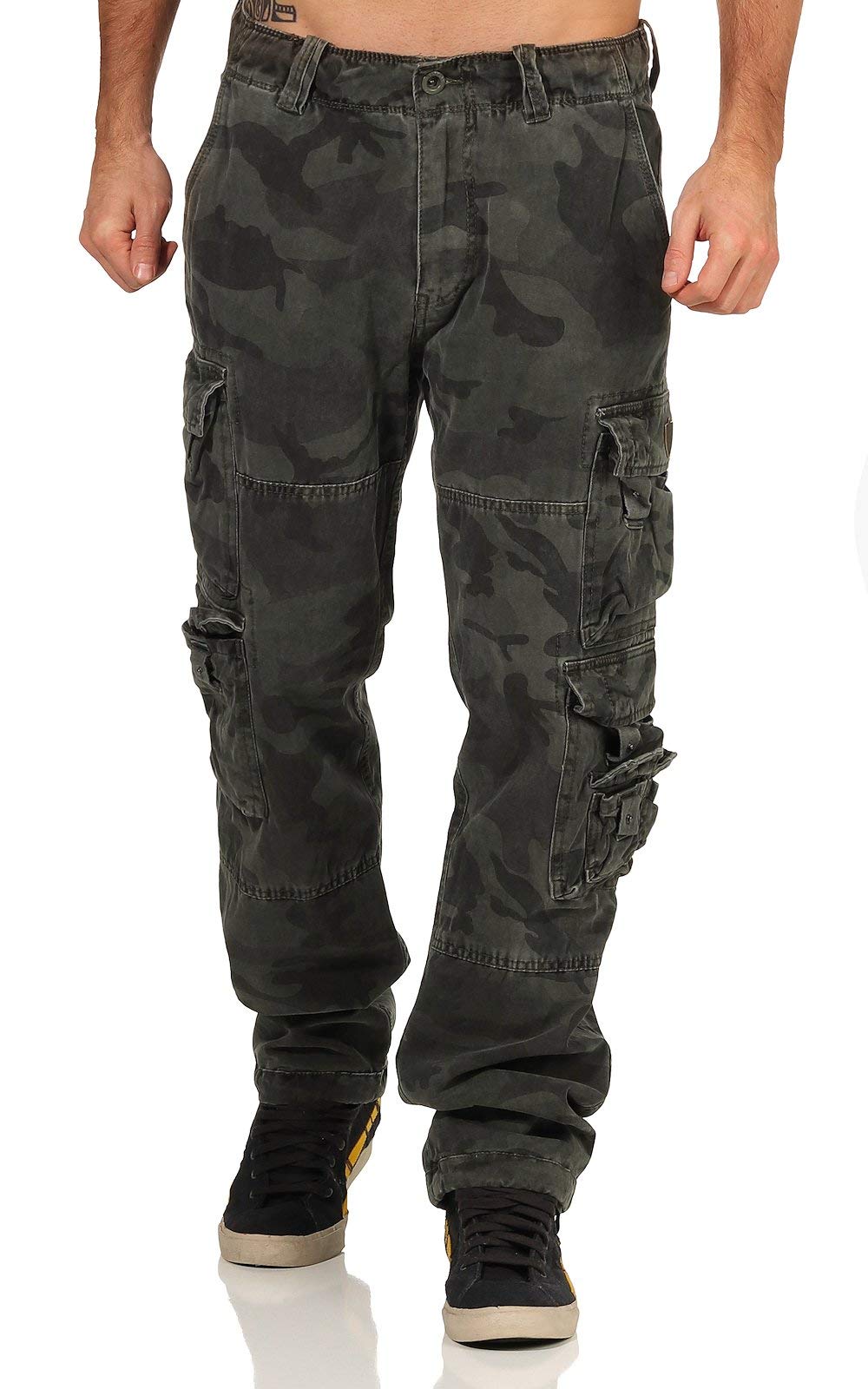 Jet Lag Herren Cargohose FW 011 Outdoor Seitentaschen Männerhose, Farbe:Green Camo, Bundweite:W33, Schrittlänge:L32