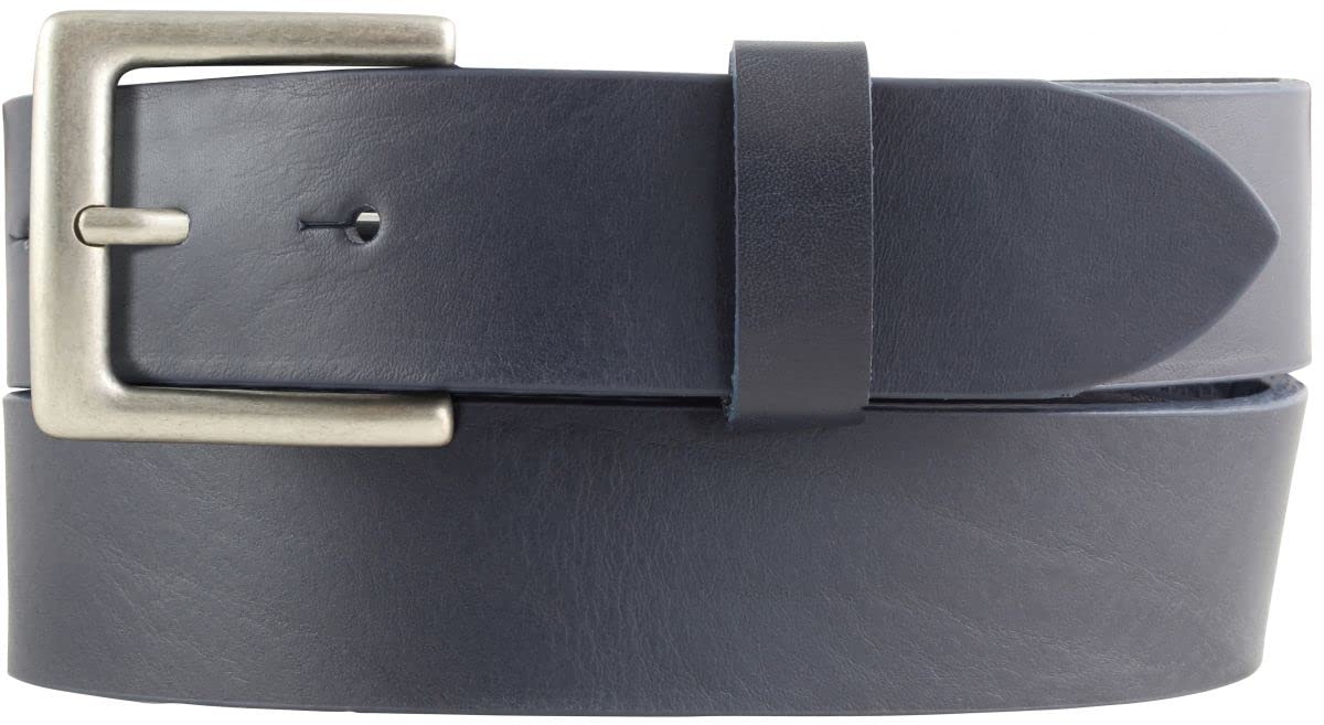 BELTINGER Gürtel aus Vollrindleder mit altsilberner Gürtelschließe 3,5 cm | Jeans-Gürtel für Damen Herren 35mm | Chino-Gürtel oder Trachten-Gürtel | Marine 90cm