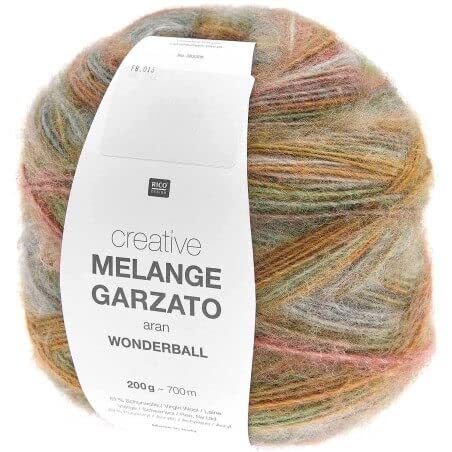 Rico Creative Melange Garzato Aran Wonderball Fabe 13, Farbverlaufswolle Nadelstärke 5 mm zum Stricken oder Häkeln, Wolle 200g Knäuel