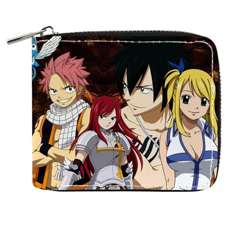 RYNDEX FAI-ry TA-il Geldtasche Anime, PU-Leder Münzbörsen mit Reißverschluss, Mädchen Geldtasche mit Münzfach und Geldscheinfach(Color:Multicolor 11)