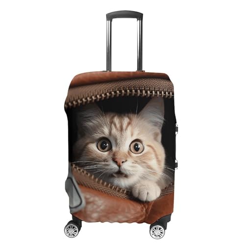 CSGJMYGS Reisegepäckabdeckung, elastisch, waschbar, modisch, kratzfest, Motiv: Blumen und Schmetterlinge, Koffer-Schutz, passend für 45,7 - 81,3 cm Gepäck, Katze schaut aus der Ledertasche mit