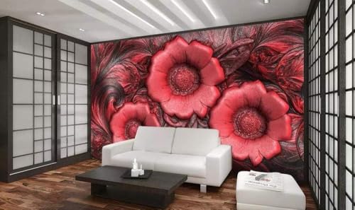 Holzschnitzerei Rote Blumen 3D Tapete Poster Restaurant Schlafzimmer Wohnzimmer Sofa TV Dekorative Wand-300cm×210cm