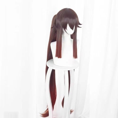 WCCNKK Anime Cosplay Perücke, Hu Tao Perücke, Braunes 110 cm Langes Haar, Mit Kostenloser Perückenkappe, Für Party Alltag Halloween Perücke Cosplay, Anime-Geschenk