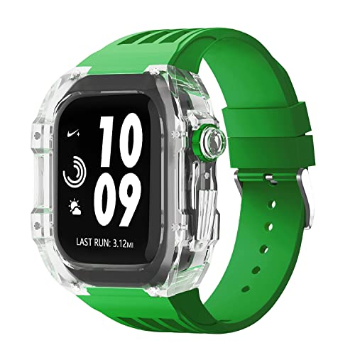 NEYENS Ersatz-Uhrenarmband aus Gummi mit transparenter Lünette, für Apple Watch, 44 mm, 45 mm, Urban Sportarmband, für iWatch-Serie S4, S6, SE, S7, 44mm, Achat