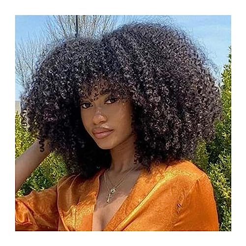 Perücken für Frauen 12 Zoll Afro Verworrene Lockige Synthetische Perücken Kurze Lockige Perücke Mit Pony Natürliches Schwarz Täglicher Gebrauch Leimloses Hochtemperaturhaar für die Tägliche Party Cosp