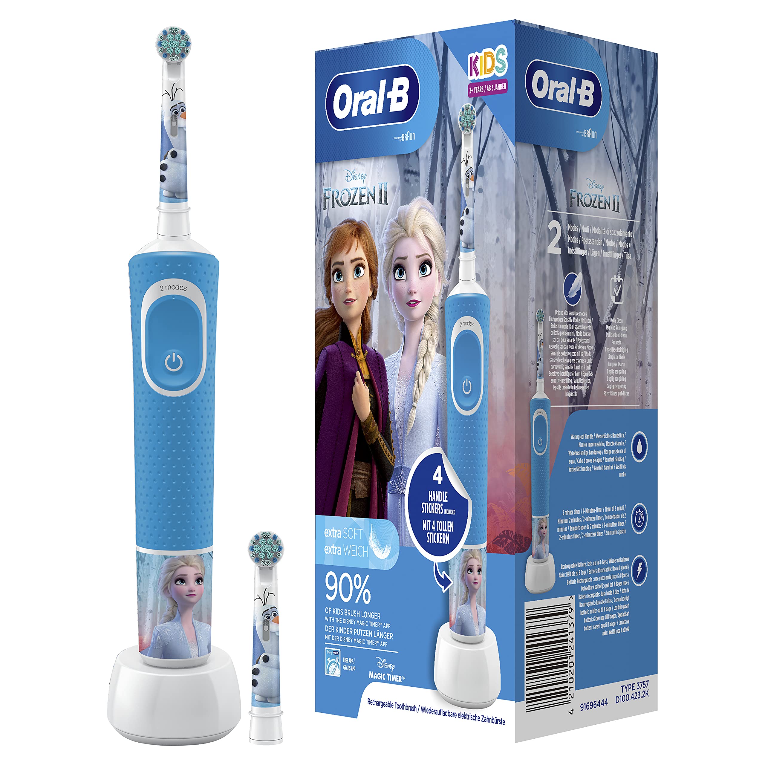 Oral-B Kids wiederaufladbare elektrische Zahnbürste von Braun, 1 Disney Frozen Handle (1 oder 2), ab 3 Jahren, Blau, 1 stück (1er Pack)