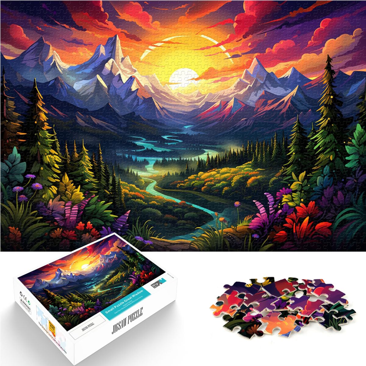 Puzzle | Puzzles Bunter Sonnenuntergangsdschungel Puzzles 1000-teiliges Holzpuzzle Jedes Teil ist einzigartig - Anspruchsvolles Familienspaßspiel 1000 Teile (50 x 75 cm)