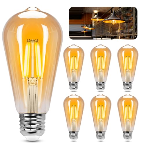 Aigostar Edison Vintage lampe E27，10W LED Lampen Vintage Antike Glühlampe， Warmweiß 2200K， 1100LM Dekorative Glühbirne， Ideal für Nostalgie und Retro Beleuchtung im Haus Café Bar-6 Stück