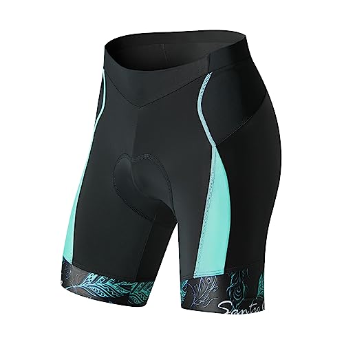 Santic Radlerhose Damen Gepolstert Kurz Fahrradhose Damen Kurz 1/4 Radhose Damen Kurz mit Polster Blau EU S