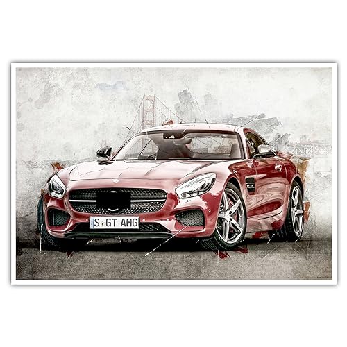 CanvasArts Poster AMG Artwork - Wandbild Kunstdruck Auto Bilder kompatibel mit Mercedes Benz (140 x 90 cm, Poster)