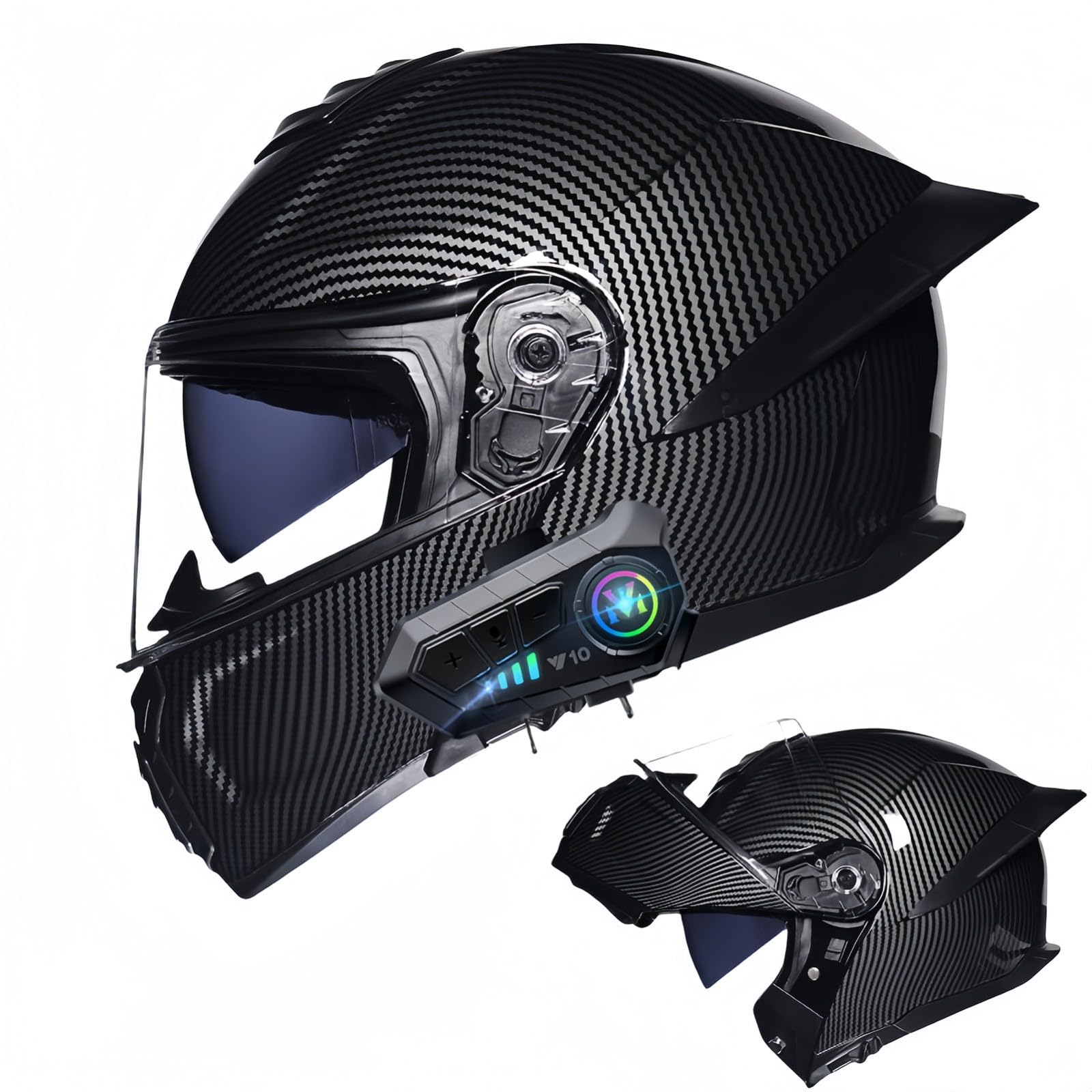 Bluetooth-Modularer Motorradhelm, ECE-Geprüfter Hochklappbarer Integralhelm, Straßenrad-Rennhelm, Mit Doppelvisier, Für Erwachsene, Männer, Frauen D,XL61-62CM