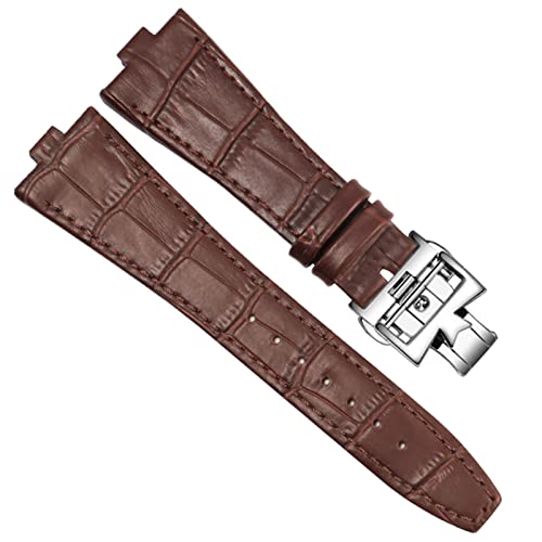 SCRUBY Echtes Leder -Uhrband für Vacheron Konstantin ÜBERSEE Serie 450 0V 5500V P47040 Edelstahlschnalle 25 * 8 mm Männer Uhrengurt(Brown-silver-B)