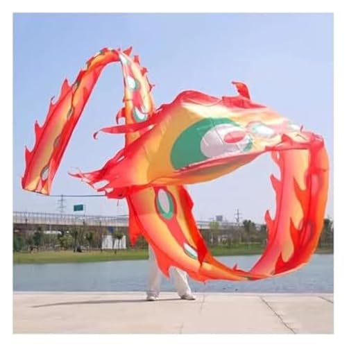 Drachenbänder, Tanzbänder, Dance Dragon Ribbon Streamer Outdoor Flinging Fitness Dragon Dance Wu Long 3D Dragon Ribbon Streamer mit Fiberglas-Handstab und Reisetasche(6m/20ft)