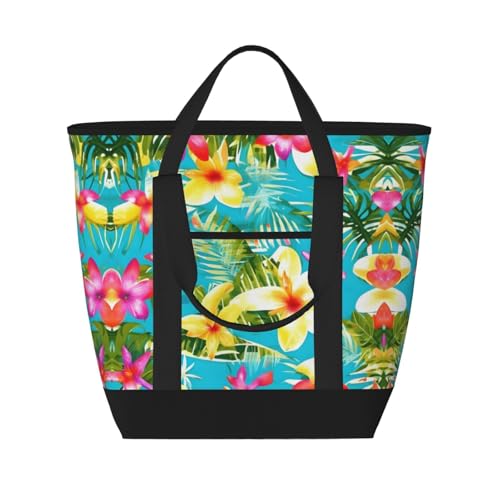 YQxwJL Sommer-Stil, Hawaii-Druck, großes Fassungsvermögen, isolierte Kühltasche, Einkaufstasche, Reisen, Strand, wiederverwendbare Einkaufstasche für Erwachsene, Schwarz, Einheitsgröße