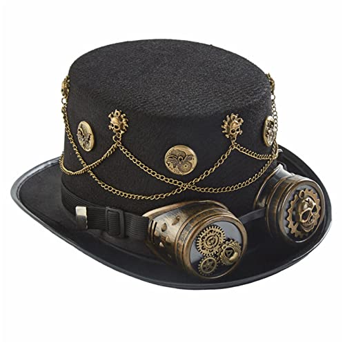 MEELYHOME Steampunk-Hut, Steampunk-Hut für Herren, mit Brille, Steampunk-Zeitreisen-Hut, Steampunk-Zubehör, Halloween, Party, Steampunk, Zeitreisender Hut