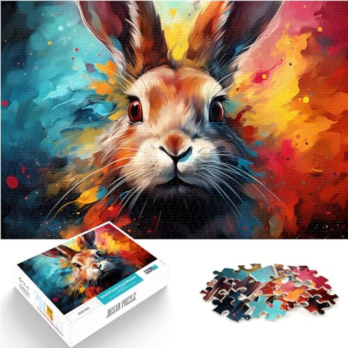 Puzzles für farbenfrohe psychedelische Kunst, weißes Kaninchen, 1000 große Teile, Puzzle für Erwachsene, Holzpuzzle, Denkspiel, 1000 Teile (50 x 75 cm)