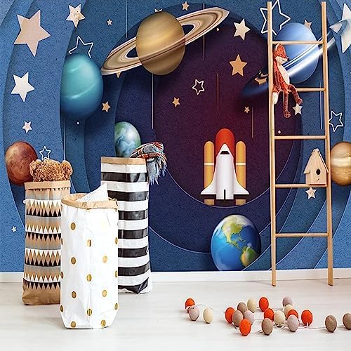 XLMING Space Planet Star Rocket Kinderzimmer 3D Tapete Home Dekoration Wohnzimmer Sofa Schlafzimmer Tv Hintergrund Wand-400cm×280cm