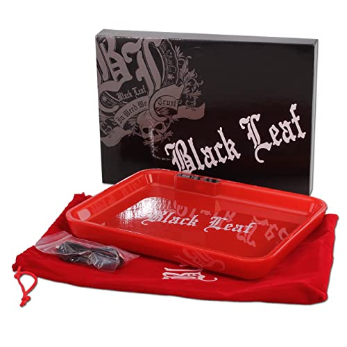 Black Leaf Rolling Tray LED rot | Mixing Tray BAU-Unterlage 279x209x34mm | Metalltablett zum Bauen