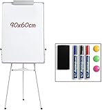 DOEWORKS 90cm x 60cm Whiteboard mit Dreibein Ständer, magnetisch trocken abwischbares Board/Flipchart Staffelei Whiteboard, höhenverstellbares Standboard