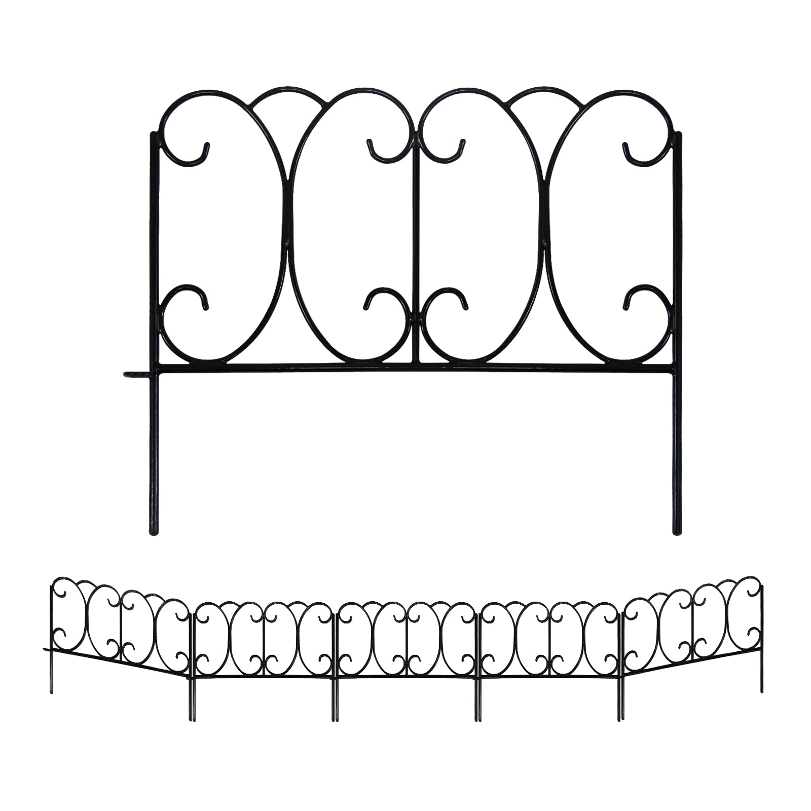 SCENDOR GARDEN 5 Paneele dekorativer Gartenzaun 33 cm x 40,6 cm, Gesamtlänge 2 m, rostfreier Outdoor-Metallzaun für Blumenbeete, Tierschutz, Randzaunpaneele