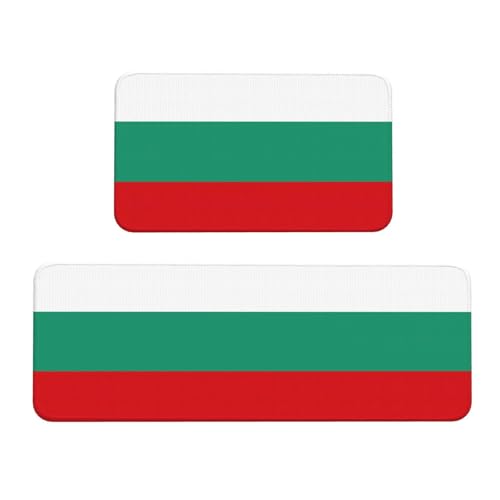 Küchenmatte mit bulgarischer Flagge, 2-teiliges Küchenteppich-Set, rutschfest, wasserdicht, für Küche, Flur, Büro