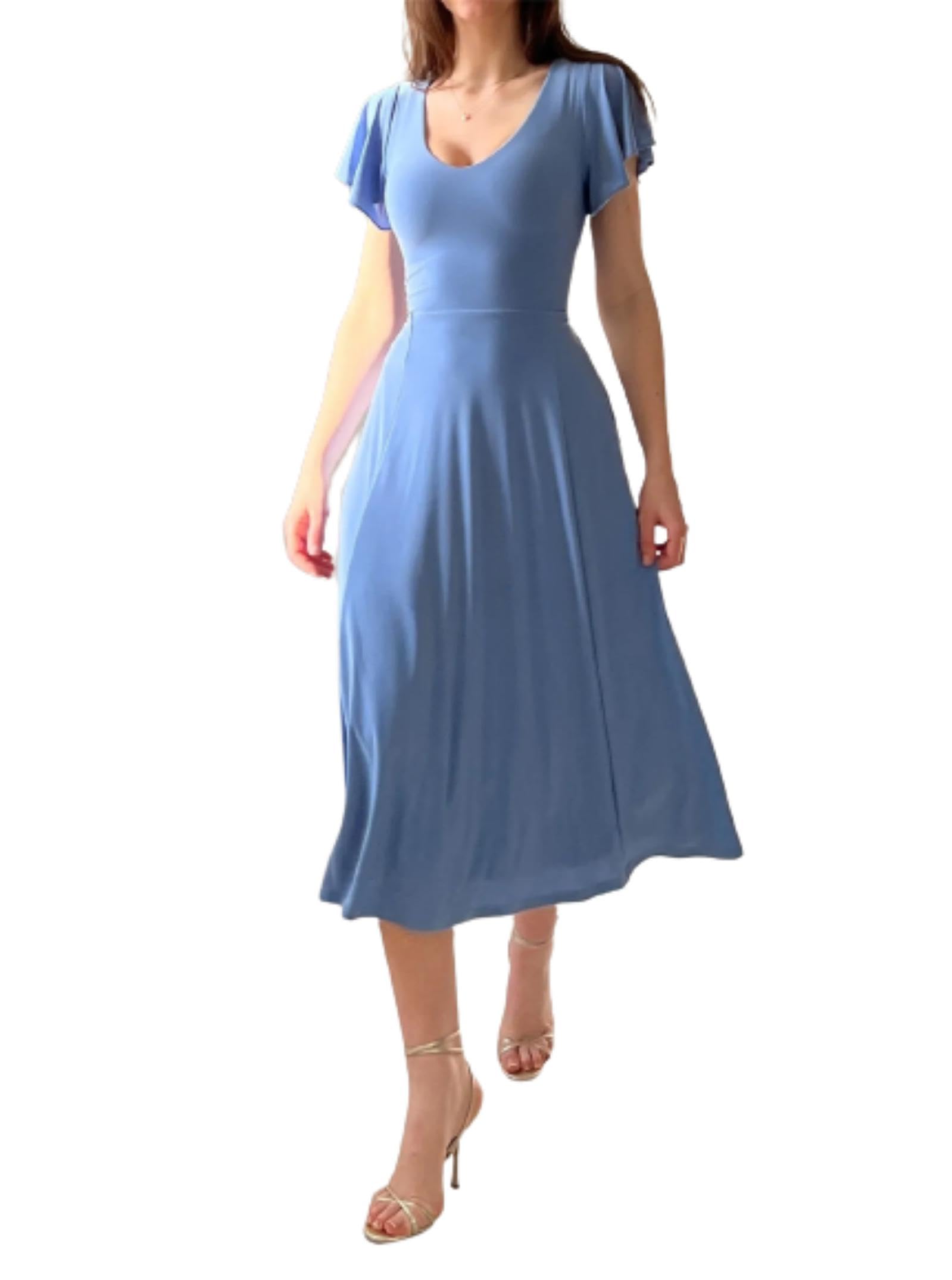 WINDEHAO 2023 Neues Elegantes Wendekleid,Elegantes Wendekleid für Damen,Rüschenärmel,A-Linie,ausgestelltes Cocktail-Partykleid (Blue-B,S)