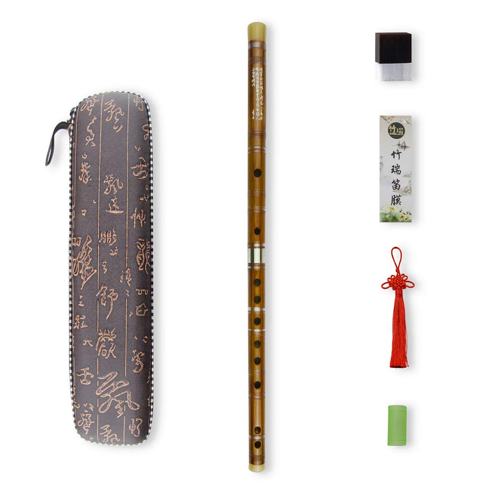 C key Dizi Bitter Bambusflöte für Anfänger mit freier Membrane & Kleber & Protector Set traditionelles chinesisches Instrument (C key/Bitter Bambus)