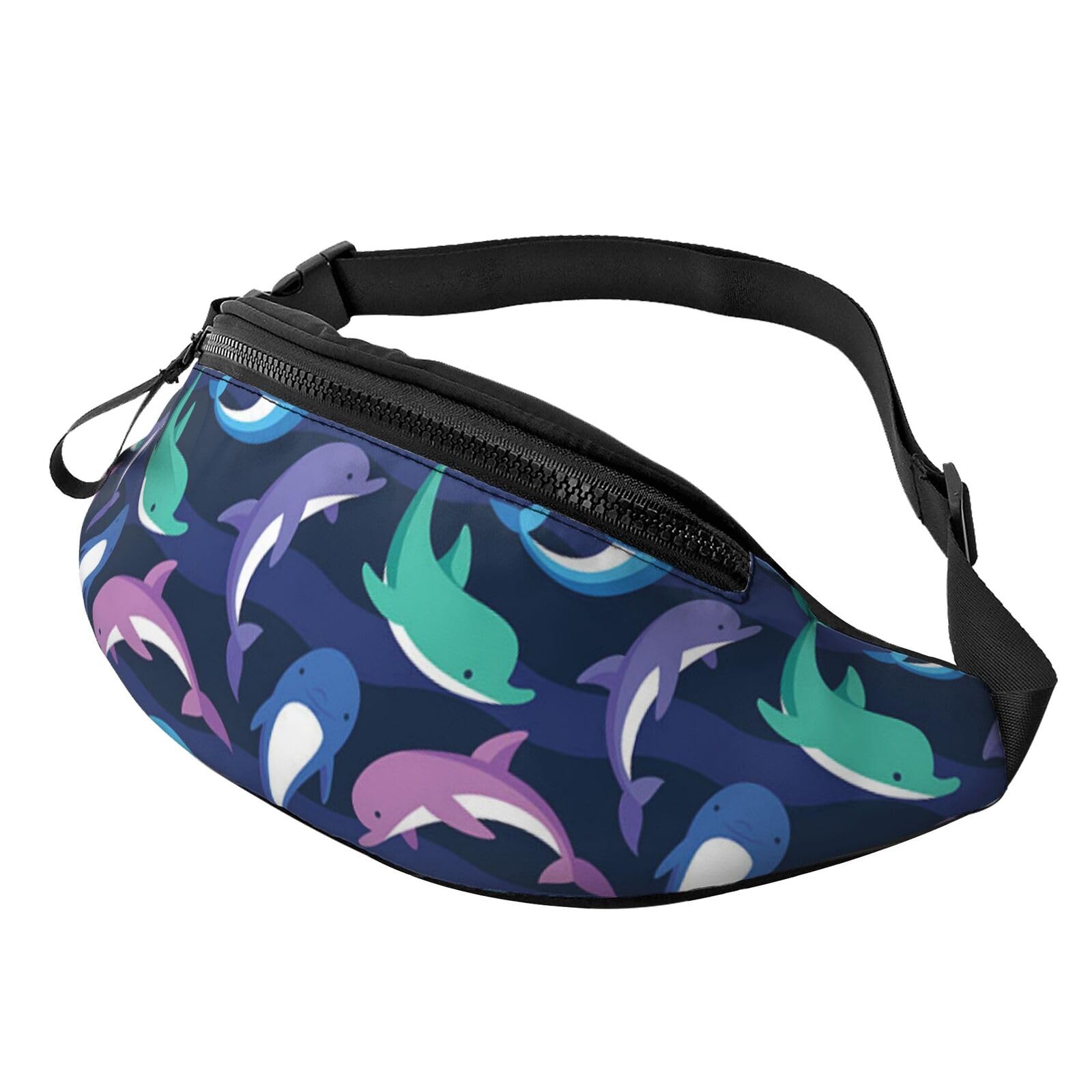 HSJFS Modische Hüfttasche mit Motiv Wolf heulender Mond, verstellbare Hüfttasche, lässige Brusttasche, Delfin, Einheitsgröße