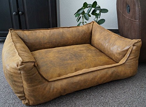 Hundebettenmanufaktur Hundebett Wildlederoptik Hundesofa Schlafplatz Velluto waschbar Farbe und Größe wählbar (130 cm X 100 cm, Amber)