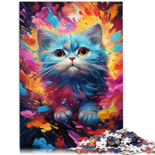 Puzzles, Geschenke, Spielzeug, farbenfrohes psychedelisches Kurzhaarkatzen-Malpuzzle für Erwachsene, 1000 Teile, Holzpuzzle für Erwachsene und Familien, 1000 Teile (50 x 75 cm)