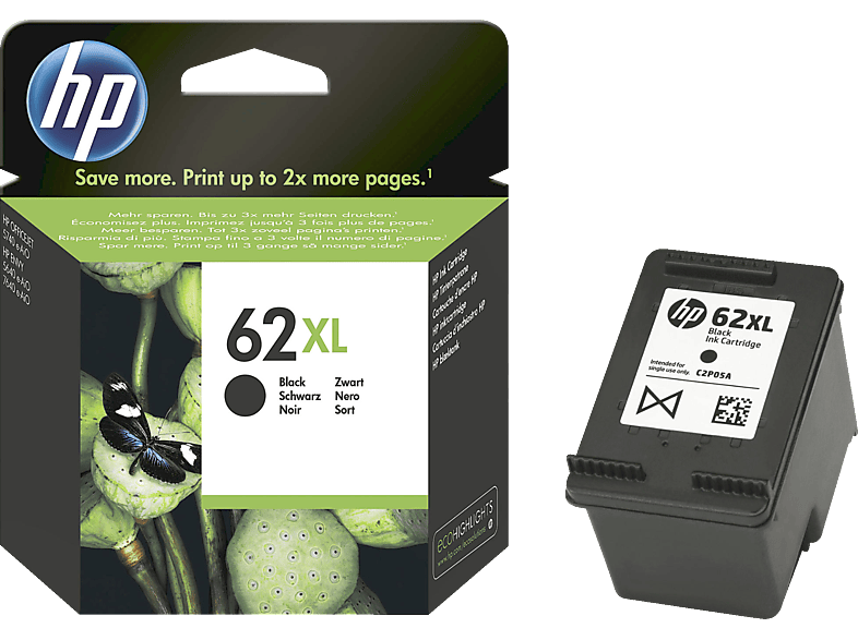 HP 62XL Tintenpatrone Schwarz (C2P05AE)