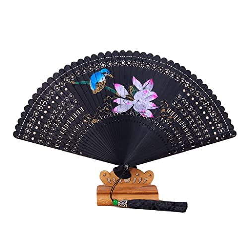 YIHANSS Dekorative Faltfächer, Lotus-Faltfächer, Handfächer, Bambusfächer mit Quaste, chinesischer Vintage-Handfächer für Frauen und Mädchen, Hochzeitsdekoration, Geschenk, Handfächer (Farbe: Lila)