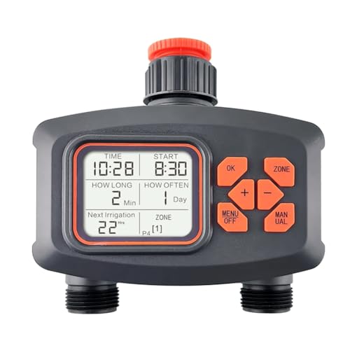 Yunnaty 2-Wege-Bewässerungstimer, LCD-Display, Wasserdicht, IP65, für, Bewässerung, Regentimer, Automatisches Steuerungssystem