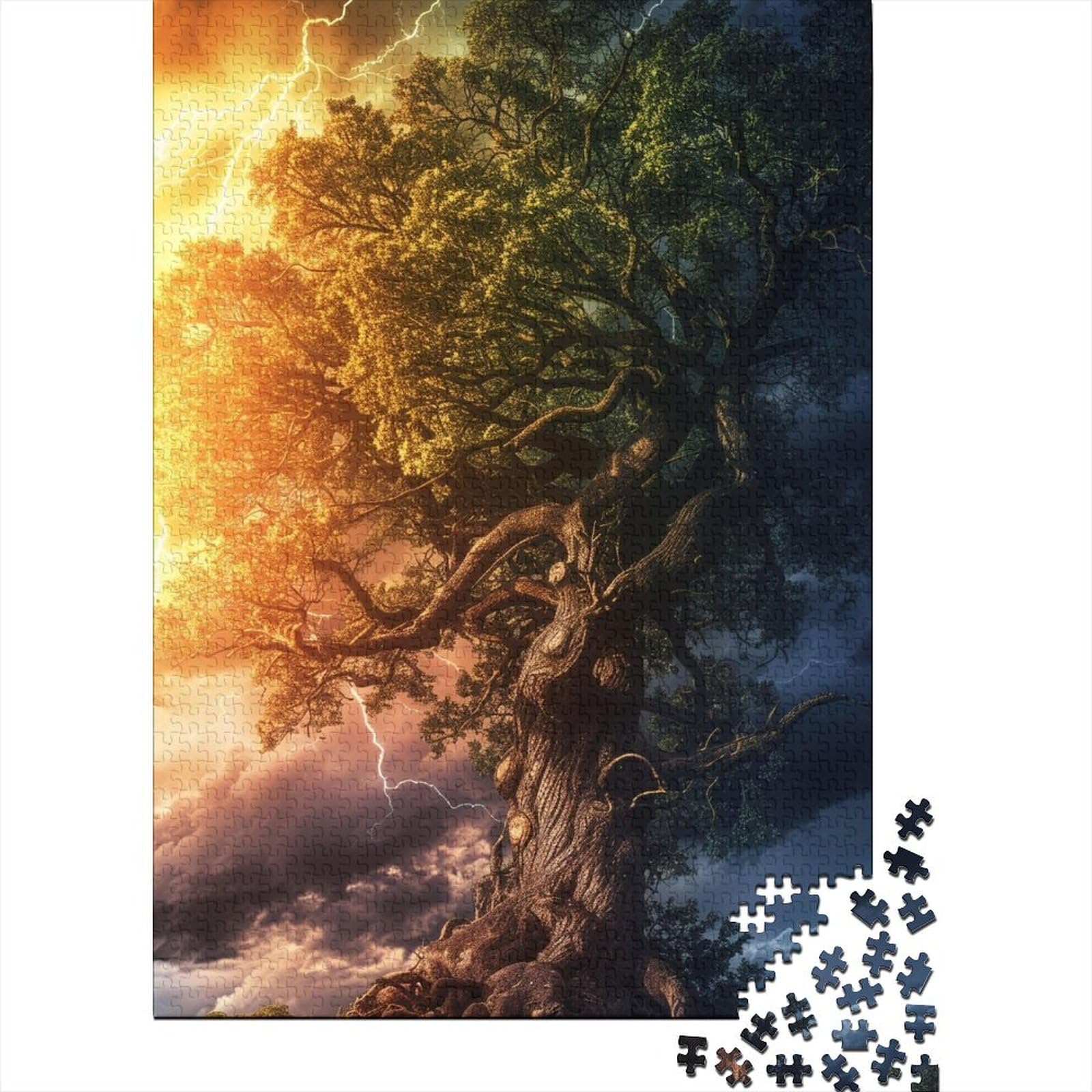 Buntes Holzpuzzle „Baum des Lebens“ für Erwachsene, Puzzlespielzeug, Kunstpuzzle für Erwachsene, 1000 Teile, ganze Familie und die (Größe 75x50cm)