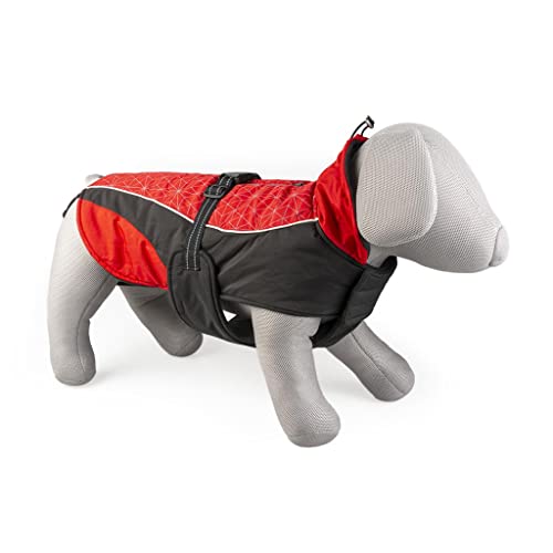 duvoplus, Hundejacke Hi Vis Casual M – 50 cm rot/schwarz, 100% Polyester, vollständig gepolstert, außen wasserdicht, reflektierende Streifen auf der Rückseite, Klettverschluss, Verschluss