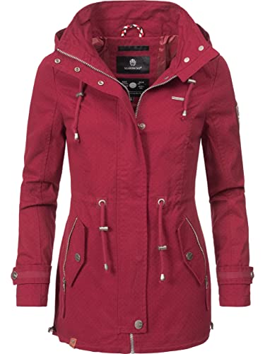 MARIKOO Damen Übergangs-Jacke Kurzmantel mit Kapuze Nyokoo Rot Dots Gr. S