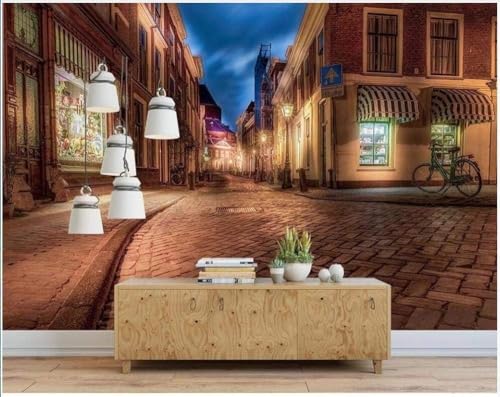 Stadtarchitektur Geschäfte Fahrräder Straßen 3D Tapete Poster Restaurant Schlafzimmer Wohnzimmer Sofa TV Dekorative Wand-400cm×280cm