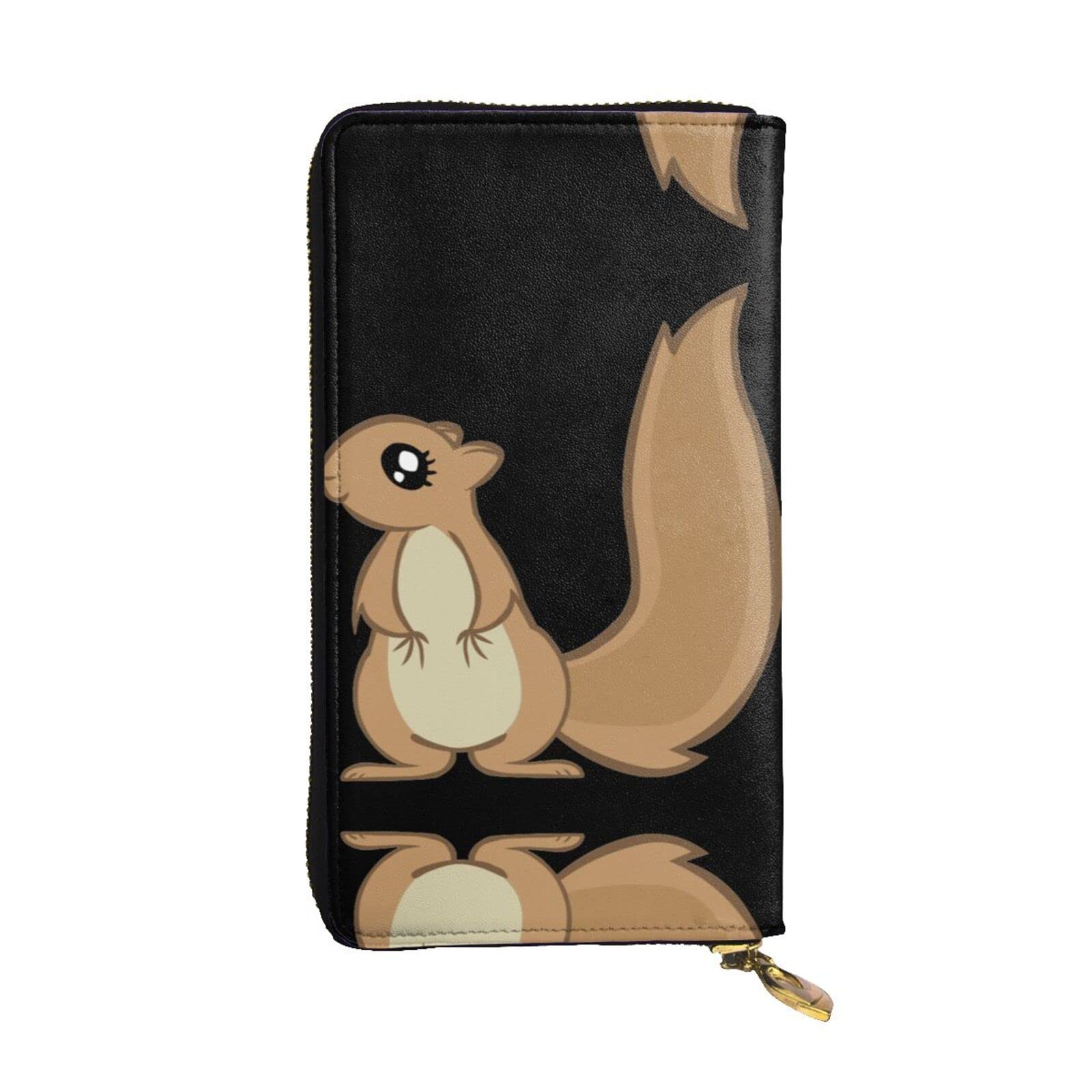 DMORJ Cartoon Eichhörnchen Leder Lange Clutch Brieftasche: 19 x 10 cm bequem leicht wasserdicht langlebig schönes Geschenk, schwarz, Einheitsgröße, Schwarz , Einheitsgröße