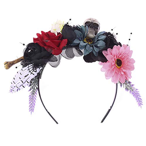 SANRLO Stirnbänder, Haarschmuck für Damen, Halloween-Blumen-Stirnband, Krone, gruseliger Totenkopf, Skeleon, Hand, Cosplay-Haarreifen