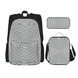 WURTON Optischer Spin Illusion-Druck, trendige Rucksacktaschen, Lunchbox und Federmäppchen, 3-in-1 verstellbares Rucksack-Set, Schwarz, Einheitsgröße, Schwarz , Einheitsgröße