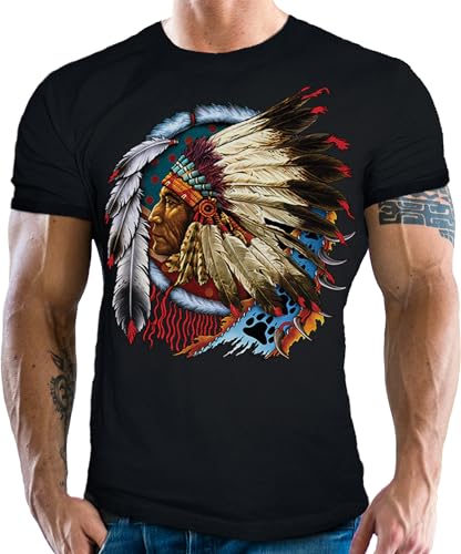 T-Shirt für Western und Indianer Fans: Indian Chief Color schwarz